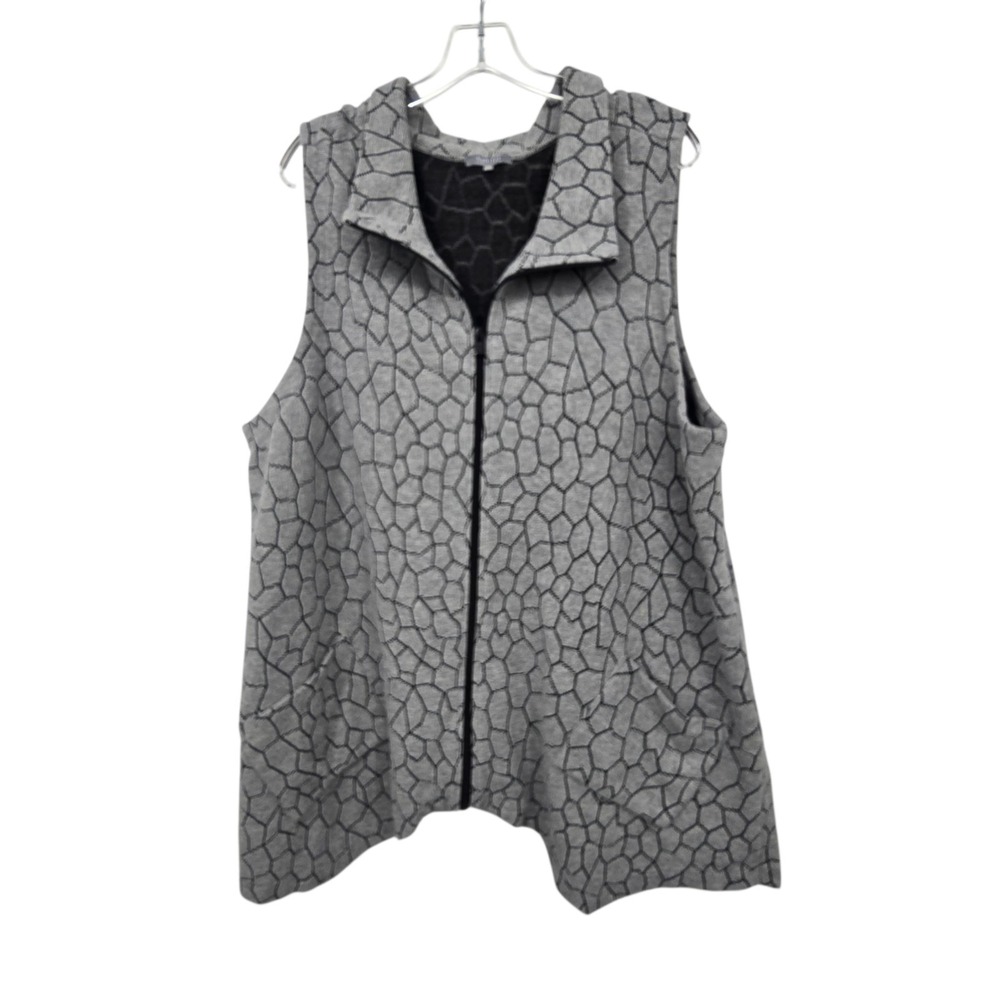 Habitat Asymmetrical Cobblestone Zip-up Vest Womens Plus 1X Gray Lagenlook Artsy